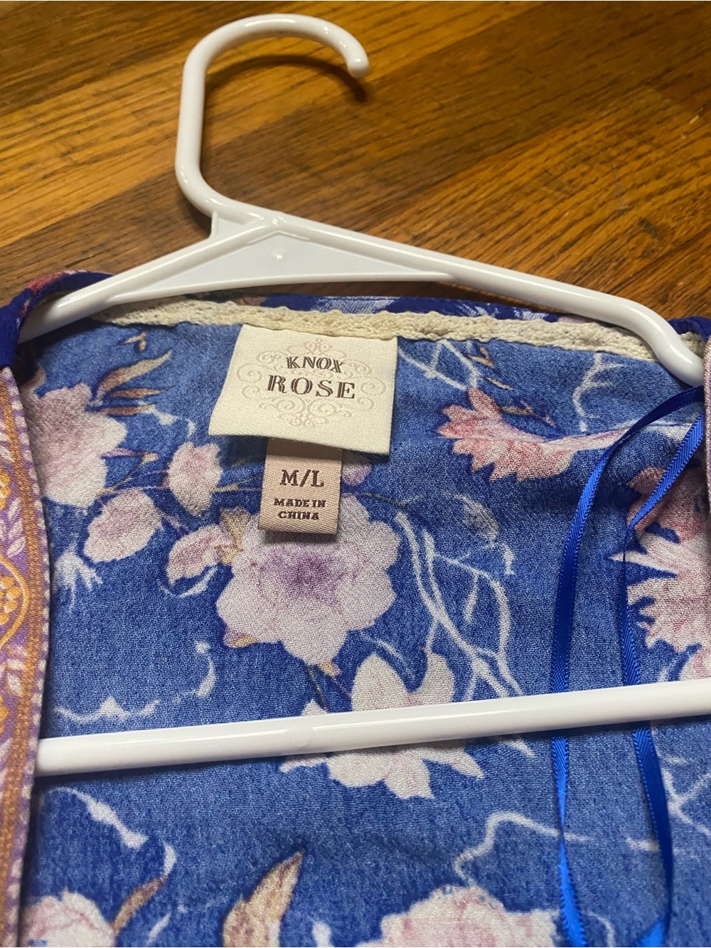Knox Rose Blue Floral Boho Kimono Cardigan M/L Tassel Open Front - Picture 6 of 6